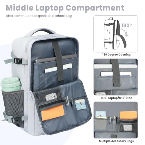 BAGAIL Travel Laptop Backpack, Carry on with USB Port, Luggage Bag for Holiday-Light Grey - color: Light Grey