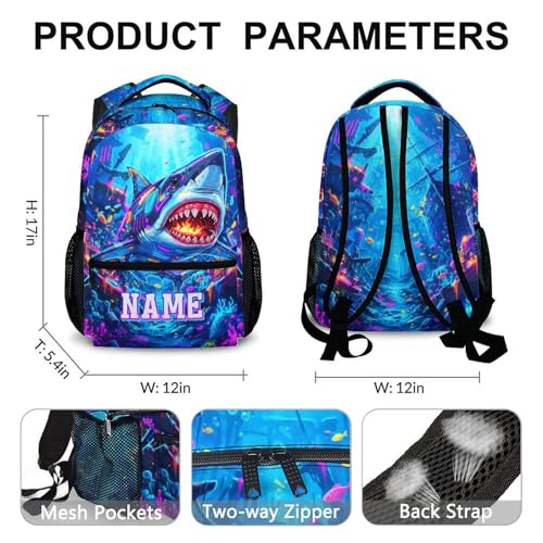 School Backpack Personalized Shark Backpacks for Kids Boys, Cool Large Capacity Custom Bookbag for Kindergarten Primary Elementary - color: Dark Blue