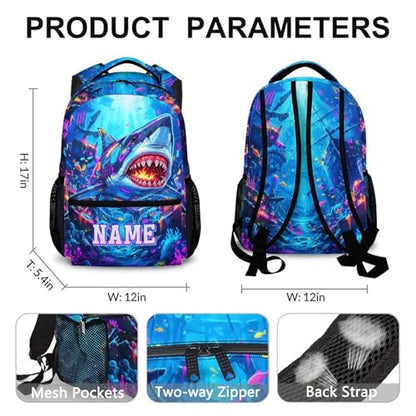 School Backpack Personalized Shark Backpacks for Kids Boys, Cool Large Capacity Custom Bookbag for Kindergarten Primary Elementary - color: Dark Blue