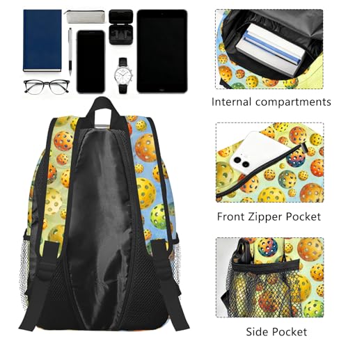 Pickleball Backpack for Kids & Youth, 16 Inch Tennis-Themed School Bookbag, Lightweight Polyester Daypack with Front Zip Pocket, Side Bottle Pocket, Padded Adjustable Straps, Unisex - color: Pickleball