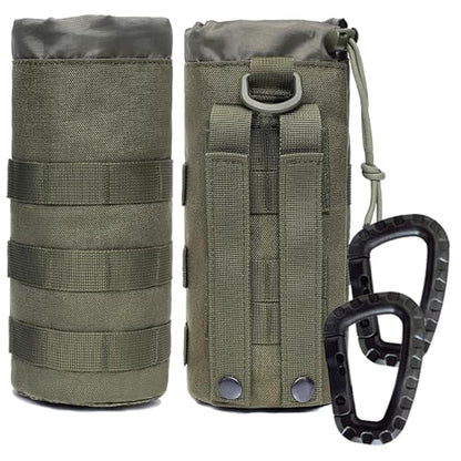 Water Bottles Pouches - 1000D Tactical Molle Drawstring 32OZ Hydration Carrier Bag - color: Green+Green