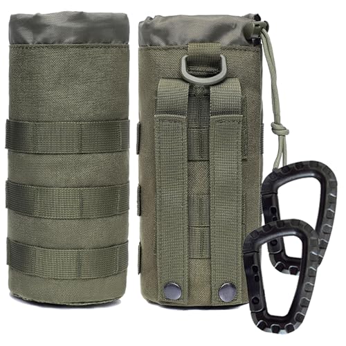 Water Bottles Pouches - 1000D Tactical Molle Drawstring 32OZ Hydration Carrier Bag - color: Green+Green