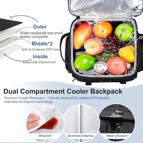 Weitars Insulated Cooler Backpack,Double Deck Waterproof Soft Cooler Bag,Backpack Coolers Leak Proof Lunch Backpack for Men Women for Travel,Camping,Picnic,Beach,Picnic,Outdoor 31L/52 Can - color: Black