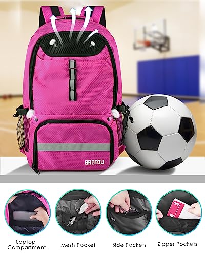 BROTOU Soccer Backpack Sports Bag with Ball Holder and Shoe Compartment for Football Basketball Volleyball Rugby - color: Pink
