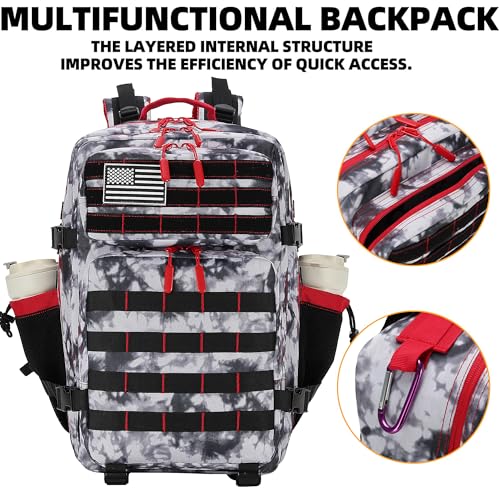 Lovelinks21 45L Tactical Assault Backpack 3 day assault pack with Molle Waterproof backpack Rucksack for Tactical Backpacks (Black White Red) - color: Black White Red