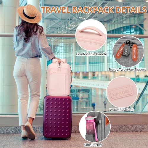 BAGPARKK Travel Laptop Backpack,42L Carry on Luggage, Flight Approved Expandable Backpack,Business Anti Theft Weekender Bags for Women Men, Water Resistant Expandable Backpacks With 4 Packing Cubes - color: Pink(backpack With 4 Packing Cubes)