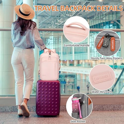 BAGPARKK Travel Laptop Backpack,42L Carry on Luggage, Flight Approved Expandable Backpack,Business Anti Theft Weekender Bags for Women Men, Water Resistant Expandable Backpacks With 4 Packing Cubes - color: Pink(backpack With 4 Packing Cubes)
