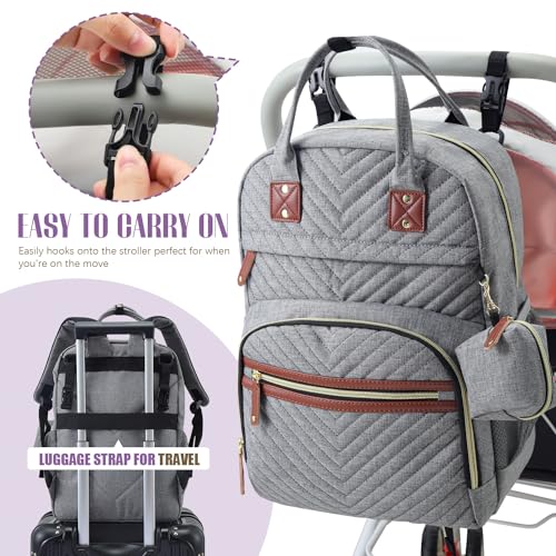 Tuwubi Diaper Bag Backpack, Baby Essentials Travel Tote Bag, Multi function Waterproof Backpacks, Travel Essentials with Stroller Straps & Pacifier Case - Grey - color: Grey, size: Medium
