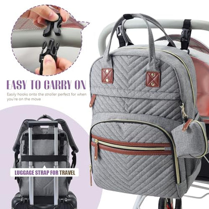 Tuwubi Diaper Bag Backpack, Baby Essentials Travel Tote Bag, Multi function Waterproof Backpacks, Travel Essentials with Stroller Straps & Pacifier Case - Grey - color: Grey, size: Medium