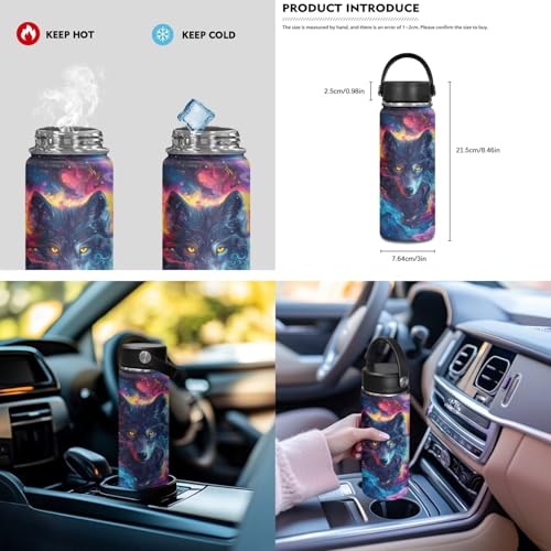 ZOUTAIRONG Bookbag for Teen Girls Mini Thermos with Carry Handle School Bags for Age 7-10/10-12/12-16, Art Galaxy Wolf Print Casual Backpack with Side Pockets - color: Art Galaxy Wolf
