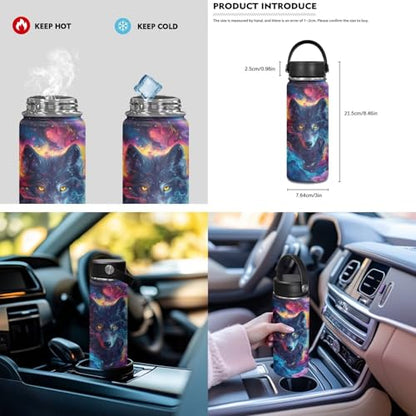 ZOUTAIRONG Bookbag for Teen Girls Mini Thermos with Carry Handle School Bags for Age 7-10/10-12/12-16, Art Galaxy Wolf Print Casual Backpack with Side Pockets - color: Art Galaxy Wolf
