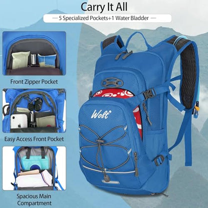 WOLT Hydration Backpack 18L Hiking Water Backpack with 2L Water Bladder for Men Women, Hydration Pack for Running Cycling Biking and Climbing - color: Blue