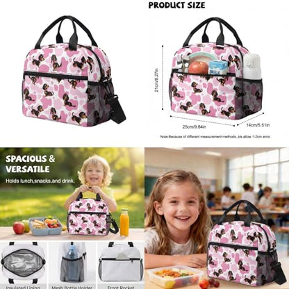 Pink Dachshund Backpack for Girls Kids School Backpacks with Lunch Box Water Bottle Pouch and Pencil Case 4 Pieces Preschool Backpack Girls Bookbag Ages 8-10 Large Capacity School Bags - color: Pink Dachshund