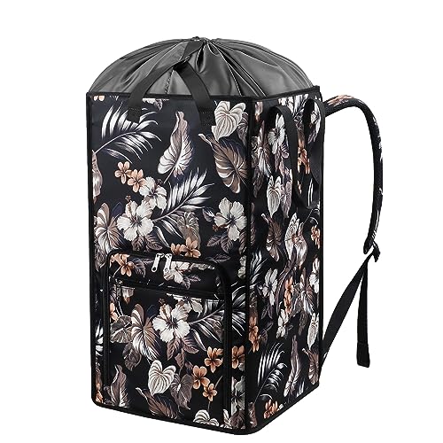 Bukere Laundry Backpack Bag for College Students Dorm Room Essentials, Extra Large Laundry Basket Hamper, Portable Freestanding Laundry Bag with Adjustable Shoulder Straps for Women Man Cruise - color: White Flower