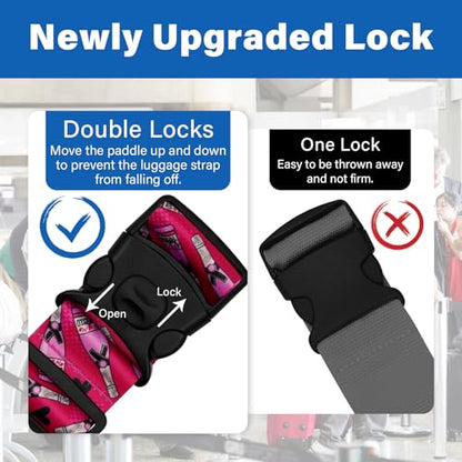 2 Pack Luggage Straps for Suitcases, Adjustable Travel Belt with Double Lock and Quick Release Buckle, Heavy Duty Nylon Bag Packing Strap, Bright Identifiers Business Travel Accessories-Pink Bottles - color: 24020 Pink Bottles