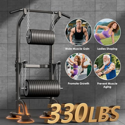 SogesPower Power Tower Dip Station Pull Up Bar for Home Gym Adjustable Height Strength Training Workout Equipment,Pull Up Bar Station - color: Black