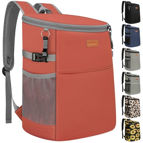 Camping Cooler Backpack 30 45 Cans, Soft Backpack Coolers Insulated Leak Proof Travel Cooler Bag Waterproof Lunch Picnic Beach Work Trip Thermal Bag Drink Beverage Beer Bag Cooler - color: Coral Pink-Leather, size: 30 Cans