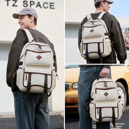Laptop Backpack 15 -17 Inch for Women Men Large College Bookbag Elementary Middle High School Bag for Kids Teens Girls Boys Student Waterproof Travel Backpacks Book Rucksack Work Daypack Beige - color: Beige