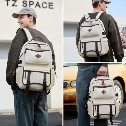 Laptop Backpack 15 -17 Inch for Women Men Large College Bookbag Elementary Middle High School Bag for Kids Teens Girls Boys Student Waterproof Travel Backpacks Book Rucksack Work Daypack Beige - color: Beige