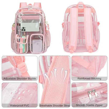 Clear Backpack Heavy Duty Transparent Backpacks Stadium Approved for School Work Sport Travel (Light Pink) - color: Light Pink