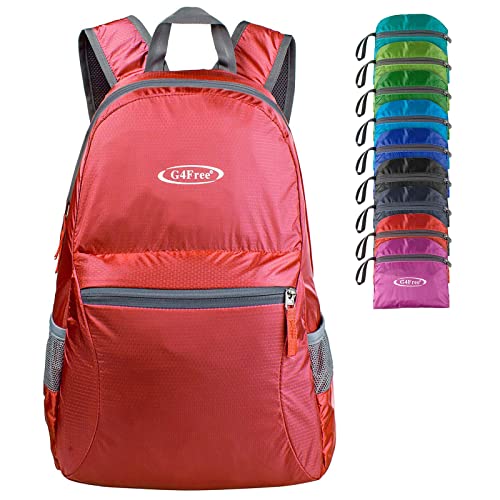 G4Free 20L Lightweight Packable Backpack Travel Hiking Daypack Foldable Backpack for Men Women - color: A-deep Red