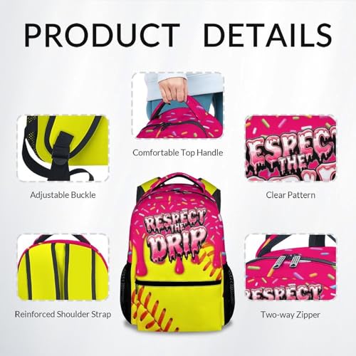 Softball Backpack for Girls Teens School Bookbag - Kids Schoolbag with Padded Shoulder Straps for Team Primary Elementary (17 Inch) - color: Pink