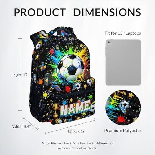 Soccer Backpack for Boys, Personalized Kids Soccer Bookbag with Custom Name - 17" Sports School Bag for Elementary Kindergarten - color: Green