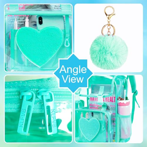 3PSC Clear Backpack, Heavy Duty Transparent Bookbag for Girls Women, Stadium Approved See Through Backpack Set (Green Sequins) - color: Green Sequin