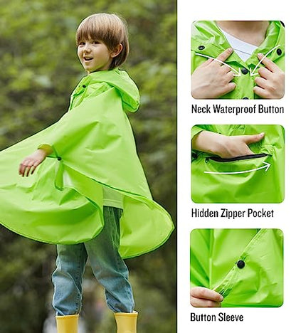 SaphiRose Lightweight Kids Rain Poncho Jacket Waterproof Outwear Rain Coat - color: Green, size: 3-5T