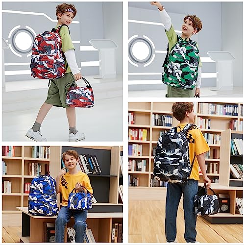 Lmwzh Backpack For Boys Girls Elementary Waterproof teen School Bags Kids Bookbag Lightweight Camo Blue 2PC - color: A-blue