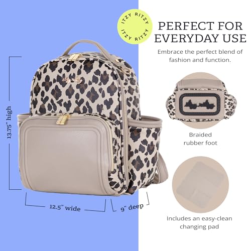 Itzy Ritzy Mini Diaper Bag Backpack – Chic, Compact Mini Plus Backpack with Changing Pad, 10 Pockets (6 Internal, 4 External), Grab-Top Handle & Rubber Feet (Leopard) - color: Leopard