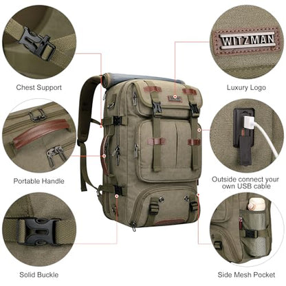 WITZMAN Travel Backpack for Men 40L Large Carry-on Airline Approved Convertible 3 in 1 laptop Bags Fit 16 inch(A8013 Army Green) - color: Army Green