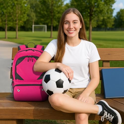 Soccer Backpack with Seperate Compartment, Water Resistant Sport Bags fit for Basketball, Volleyball, Football - color: Pink