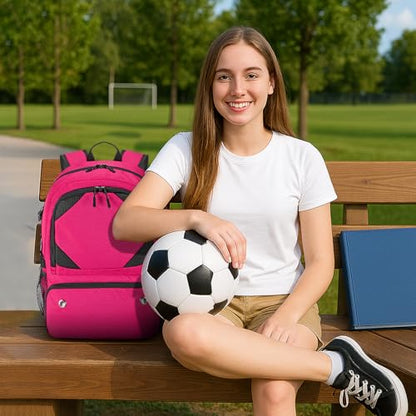 Soccer Backpack with Seperate Compartment, Water Resistant Sport Bags fit for Basketball, Volleyball, Football - color: Pink
