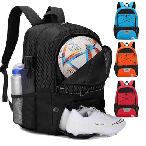 Hsmihair Soccer Bag-Soccer Backpack&Backpack for & Football Volleyball & Basketball,with Ball Compartment and Separate Cleat - color: Black