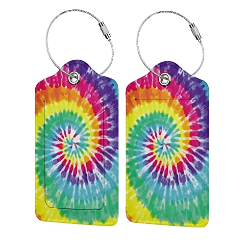 2 Pack Tie Dye Luggage Tags for Suitcases, Cool Leather Luggage Tag for Travel, Bag Tag Privacy Name ID Card Bag Labels for Friends Adults Kids Tourists - color: Tie Dye