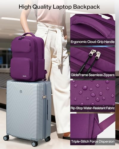 MILADA Expandable Travel Backpack 28L to 39L, TSA-Approved Carry On Backpack with 17 Inch Laptop Compartment, School Business Work Backpack for Men & Women, Purple - color: Purple