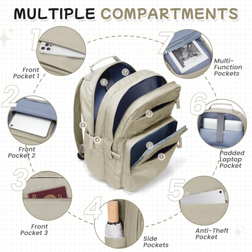 Casual Laptop Backpack for Women Work Travel Daypack Bags, Lightweight Waterproof Backpacks with 2 Large Main Compartments, Anti Theft Slim Sturdy Back Pack, 15” Laptop Sleeve, Brown - color: Brown