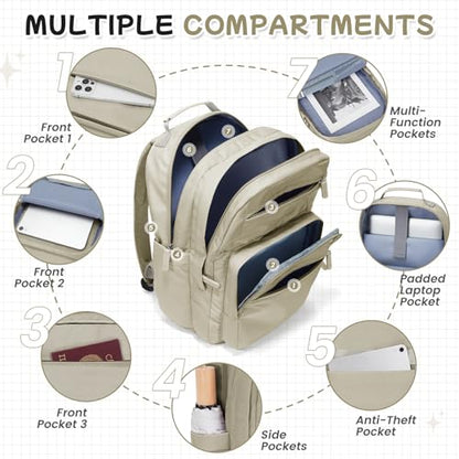 Casual Laptop Backpack for Women Work Travel Daypack Bags, Lightweight Waterproof Backpacks with 2 Large Main Compartments, Anti Theft Slim Sturdy Back Pack, 15” Laptop Sleeve, Brown - color: Brown