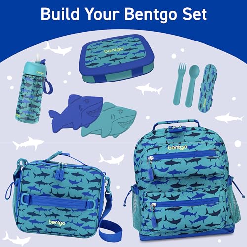 Bentgo Kids Water Bottle - Leak-Proof, Durable Tritan PFAS- & BPA-Free 15 fl oz, Kids/Toddlers Ages 3+ for School & Sports; Bite & Sip Spout, Carrying Handle, Dishwasher Safe (Sharks) - color: Shark