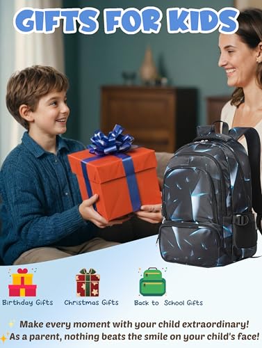 BLUEFAIRY Kids Backpack for Boys Elementary Primary Middle School Bags for Childs Book Bags Bookbags Lightweight Padded Straps Back to School Mochilas para Niños 17" Black/Blue - color: Black Blue