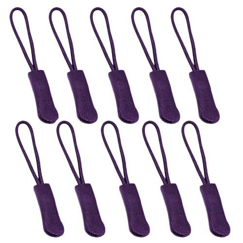 Fbshicung 10 Pcs Zipper Pull Replacemen Tab Heavy Duty Zipper Extender Cord for Bag Suitcase Jacket Luggage (Purple) - color: Purple