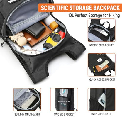 SKYSPER 10L Hiking Backpack, Foldable & Packable Lightweight Daypack for Travel, Collapsible Small Compact Hiking Backpack for Women & Men, Black - color: Black