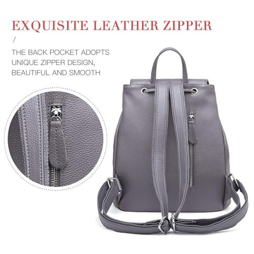 BOYATU Women’s Full-Grain Leather Backpack Purse, Minimal Structured Design, Work Commuter & City Travel, Compact Everyday Essentials, Fashion RFID Pocket Bag ((Grey) - color: Grey