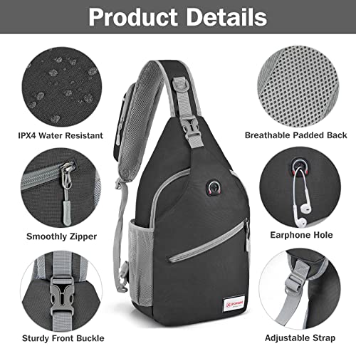 ZOMAKE Sling Bag,Small Crossbody Sling Backpack,Water Resistant Shoulder Daypack for Travel,Anti Thief Chest Bag for Hiking(Black(New)) - color: Black(new)