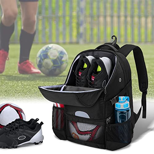 DSLEAF Soccer Backpack for Men, Basketball Bag with Large Capacity, Black