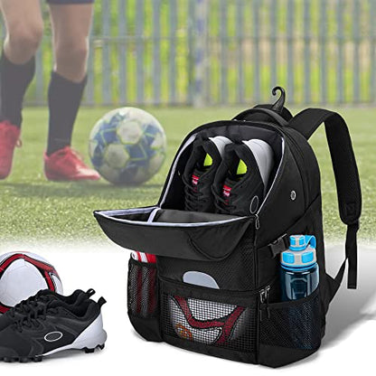 DSLEAF Soccer Backpack for Men, Basketball Bag with Large Capacity, Black