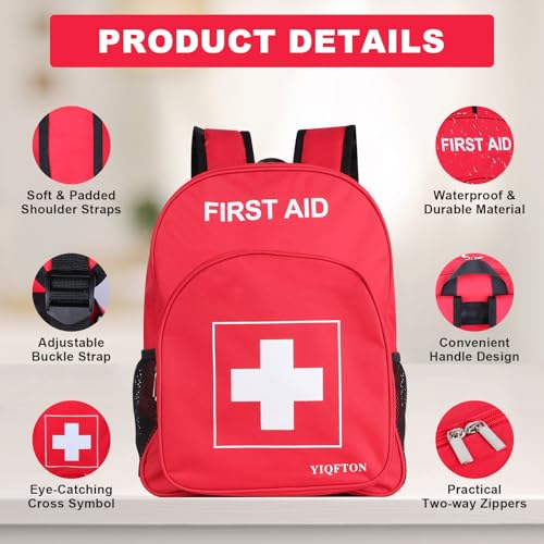 First Aid Backpack Empty, Red Waterproof Emergency Backpack, Portable Large Capacity Empty Medical First Aid Bag for Car Home Office Outdoor Travel Hiking Camping - color: Red3