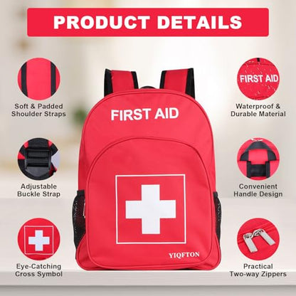 First Aid Backpack Empty, Red Waterproof Emergency Backpack, Portable Large Capacity Empty Medical First Aid Bag for Car Home Office Outdoor Travel Hiking Camping - color: Red3