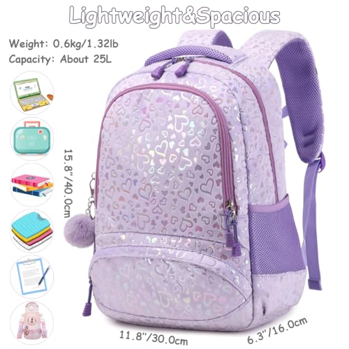 Meisohua School Backpack for Girls Large Fluffy Bookbag for Kids Teens School Bags for Girl Primary Middle School Casual Daypack - color: Furry Heart Purple